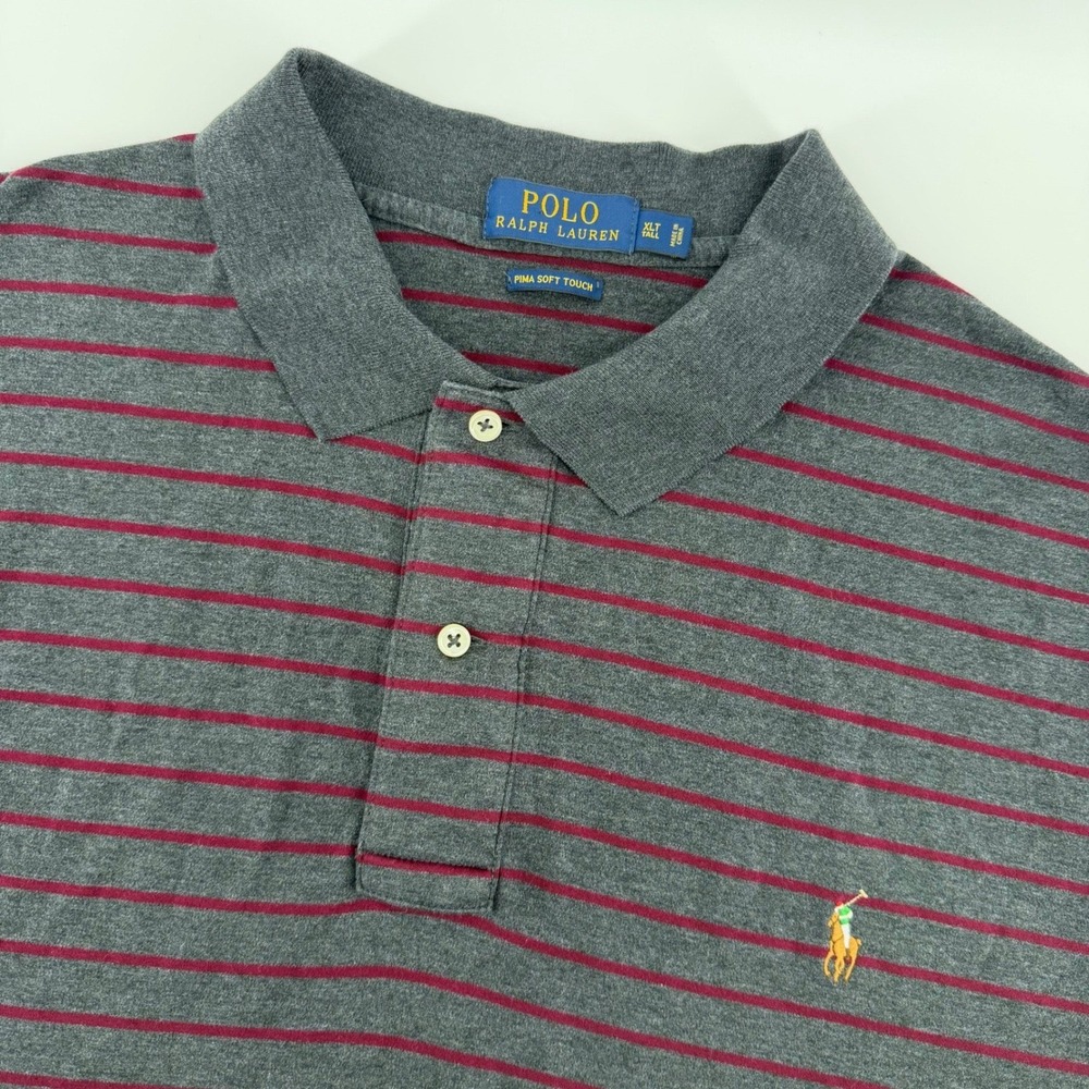 Polo Ralph Lauren Polo Mens XLT Gray Burgundy Striped Pima Soft Touch Tall Shirt